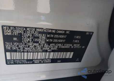 2019 Toyota Rav4 Xle from USA, damaged, VIN 2T3P1RFVXKC022283
